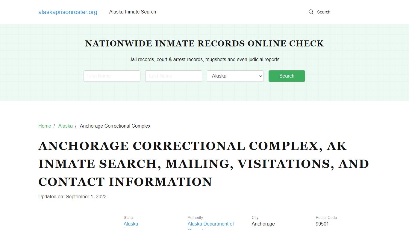 Anchorage Correctional Complex, AK: Inmate Search, Visitations, and ...