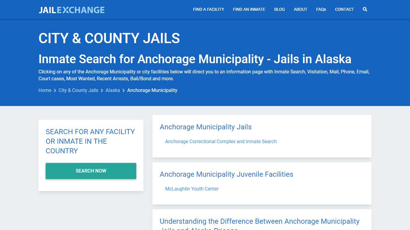 Inmate Search for Anchorage Municipality | Jails in Alaska - Jail Exchange