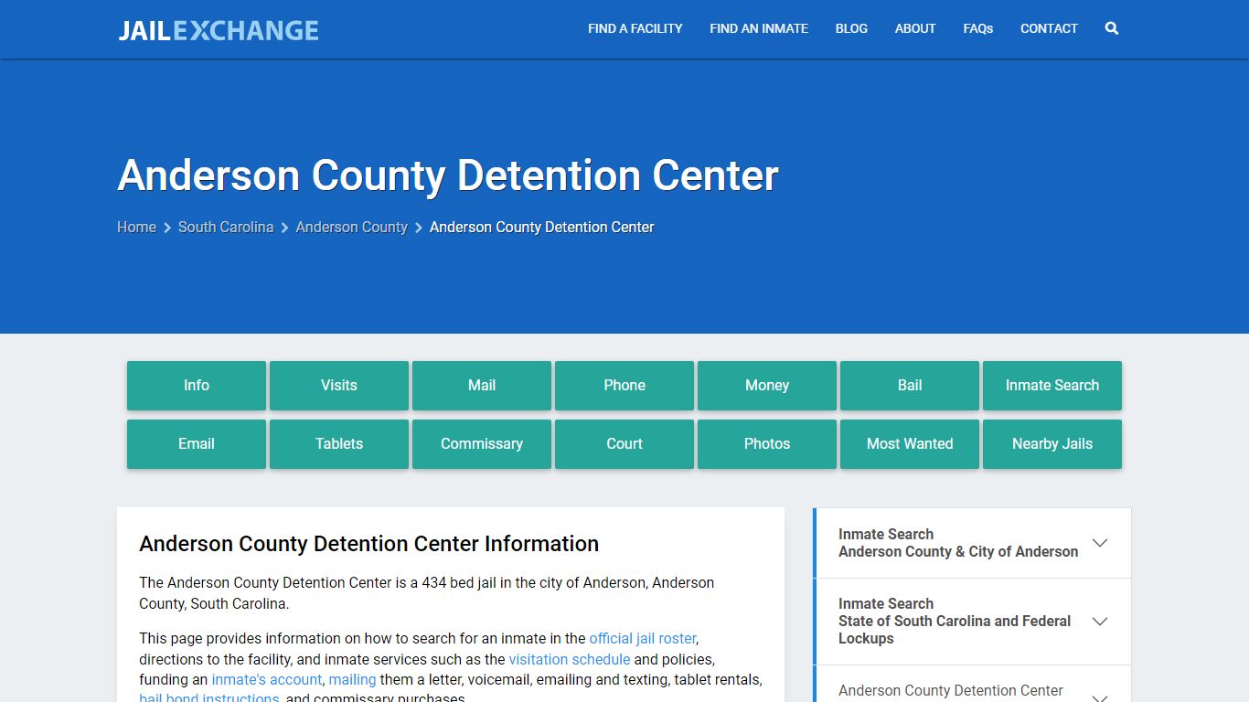 Anderson County Detention Center, SC Inmate Search, Information