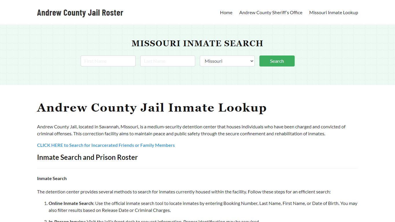 Andrew County Jail Roster Lookup, MO, Inmate Search
