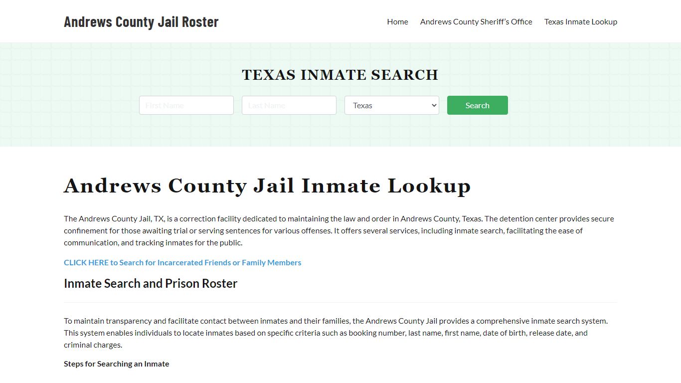 Andrews County Jail Roster Lookup, TX, Inmate Search