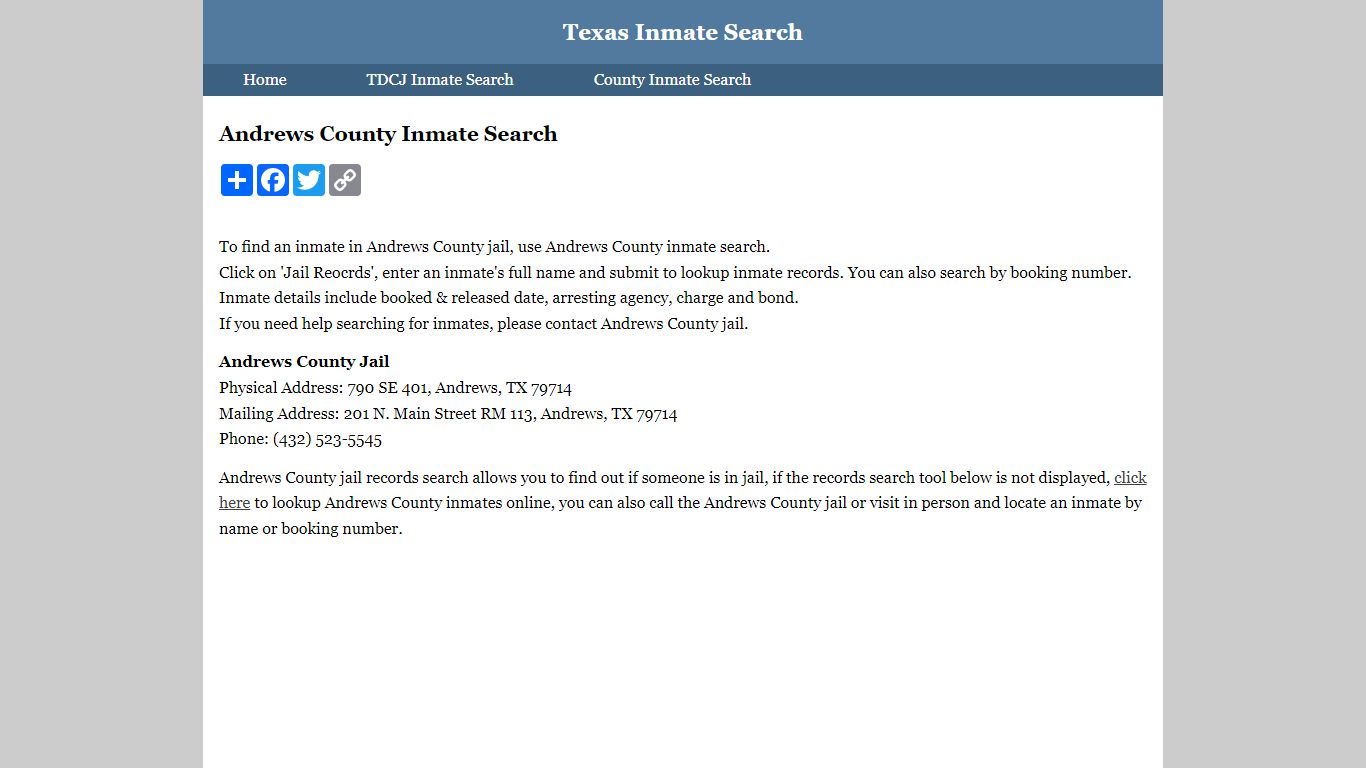 Andrews County Inmate Search