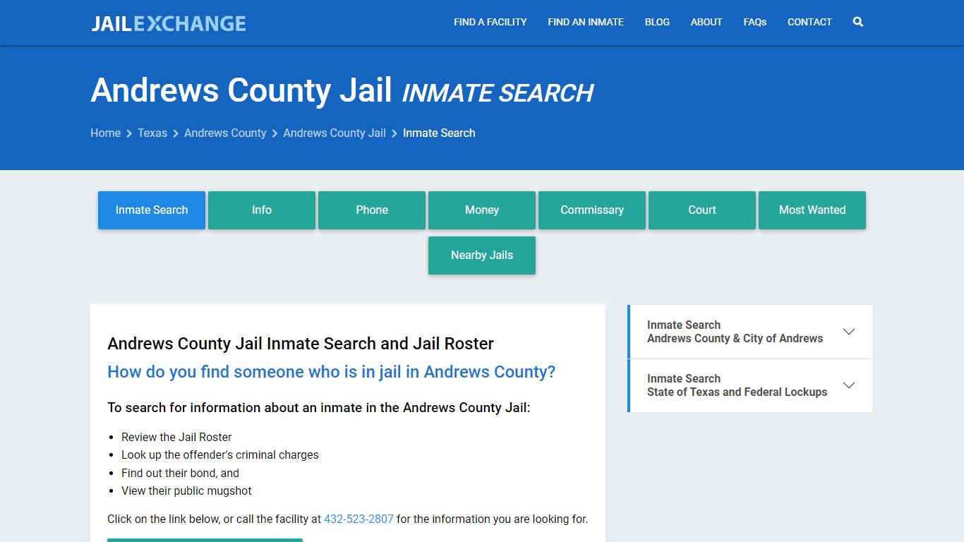 Inmate Search: Roster & Mugshots - Andrews County Jail, TX