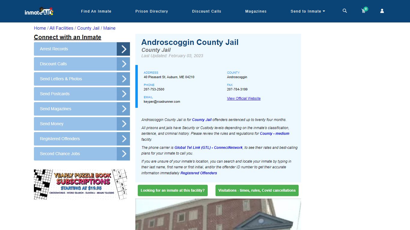 Androscoggin County Jail - Inmate Locator - Auburn, ME