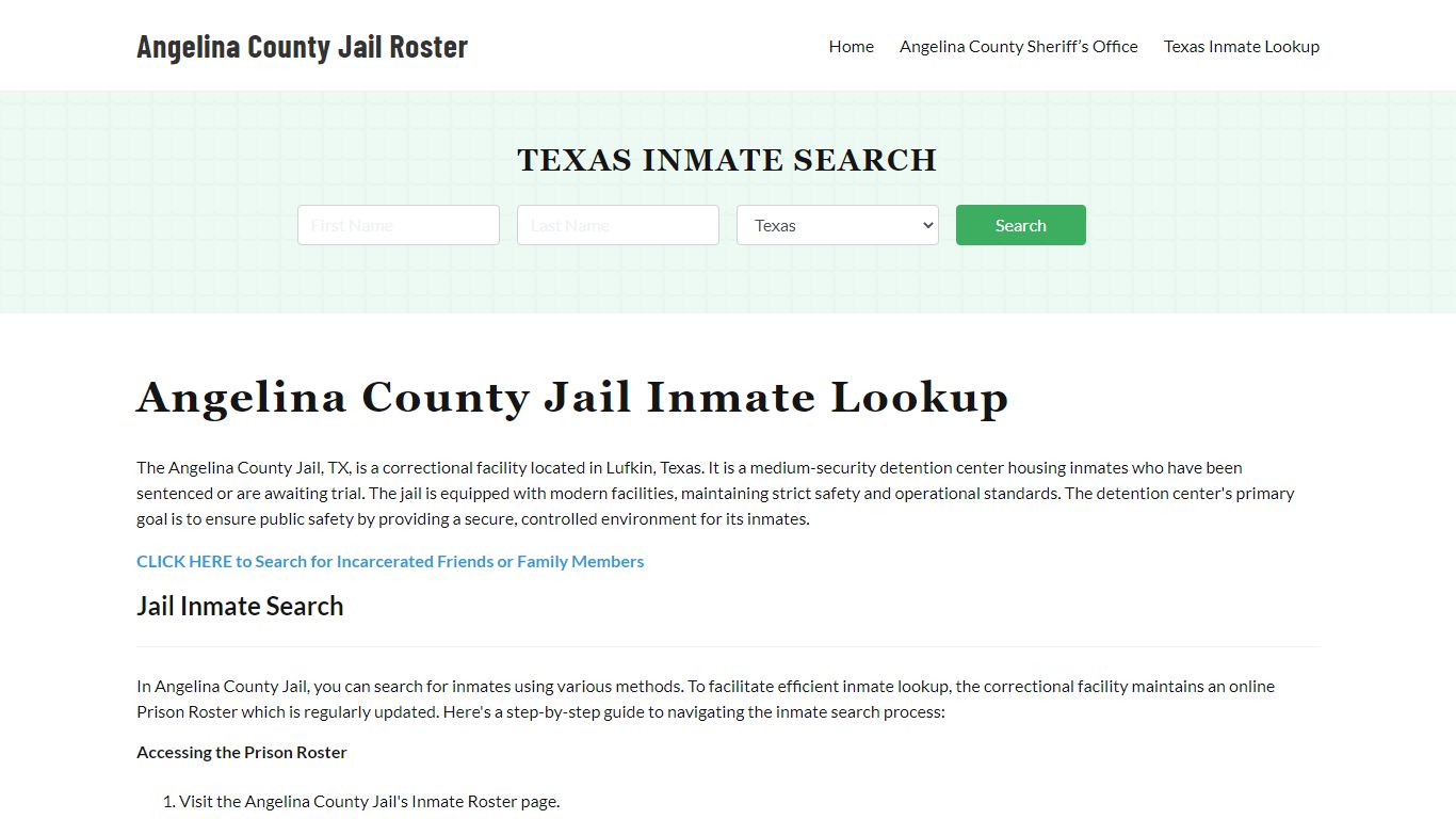 Angelina County Jail Roster Lookup, TX, Inmate Search