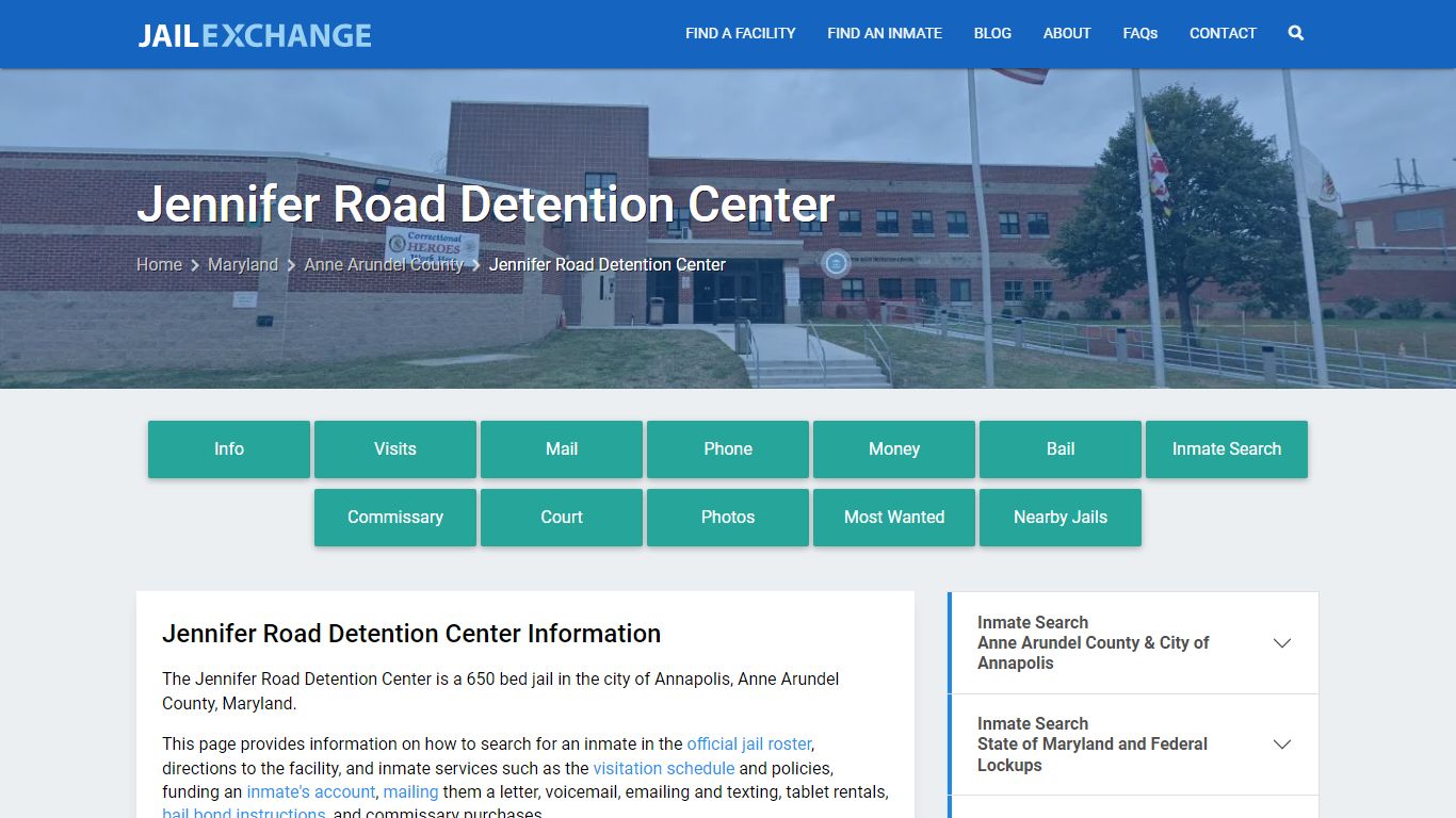 Jennifer Road Detention Center, MD Inmate Search, Information