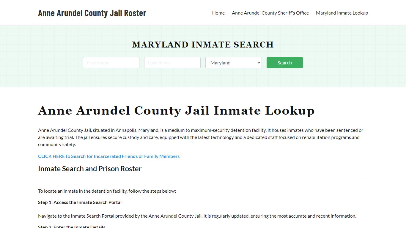Anne Arundel County Jail Roster Lookup, MD, Inmate Search