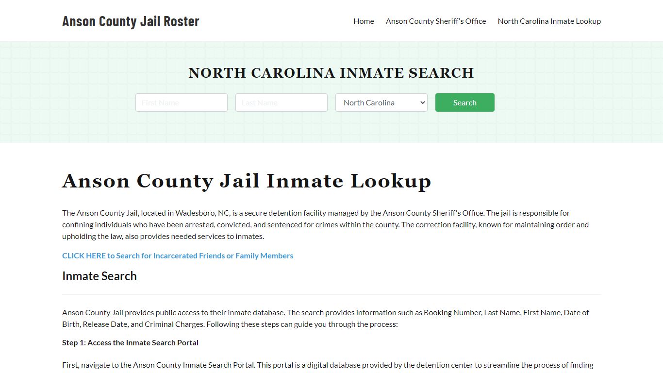Anson County Jail Roster Lookup, NC, Inmate Search