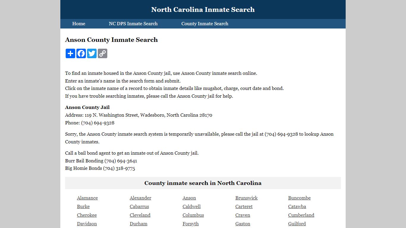 Anson County Inmate Search