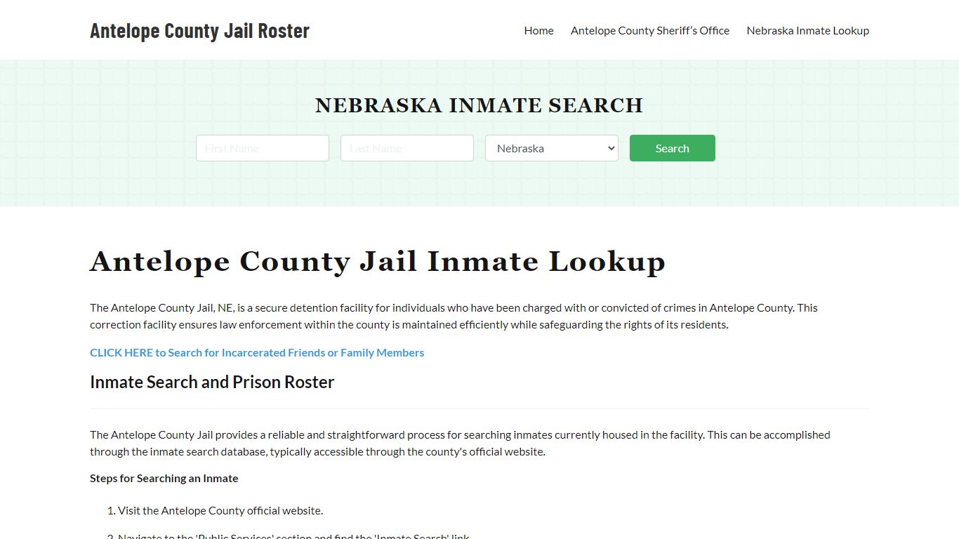 Antelope County Jail Roster Lookup, NE, Inmate Search