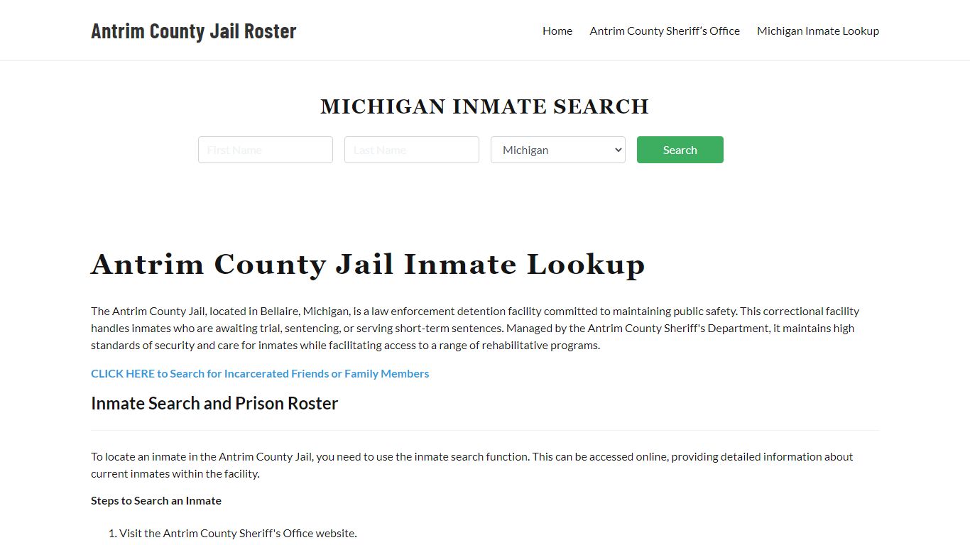 Antrim County Jail Roster Lookup, MI, Inmate Search