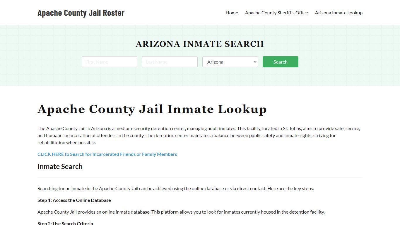Apache County Jail Roster Lookup, AZ, Inmate Search