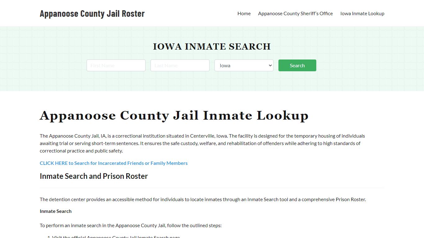 Appanoose County Jail Roster Lookup, IA, Inmate Search
