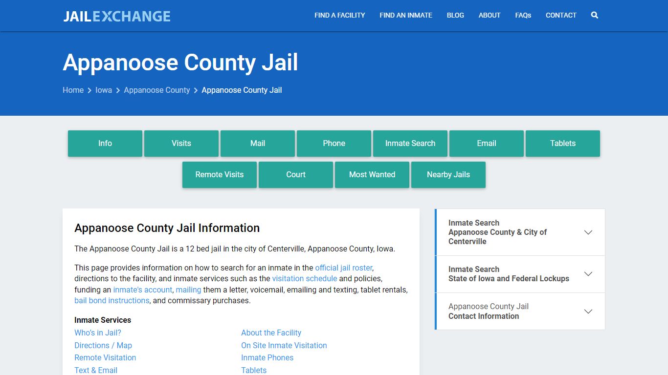 Appanoose County Jail, IA Inmate Search, Information