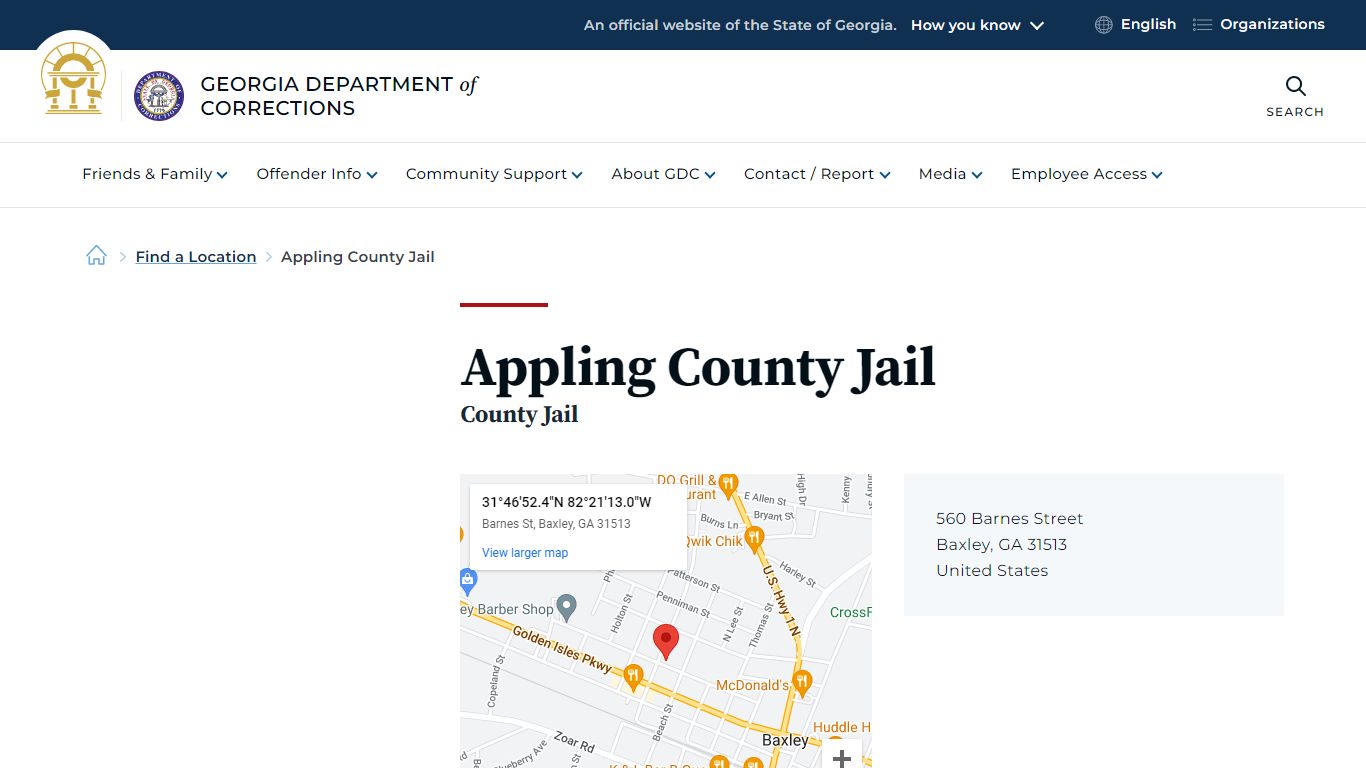 Appling County Jail | Georgia Department of Corrections