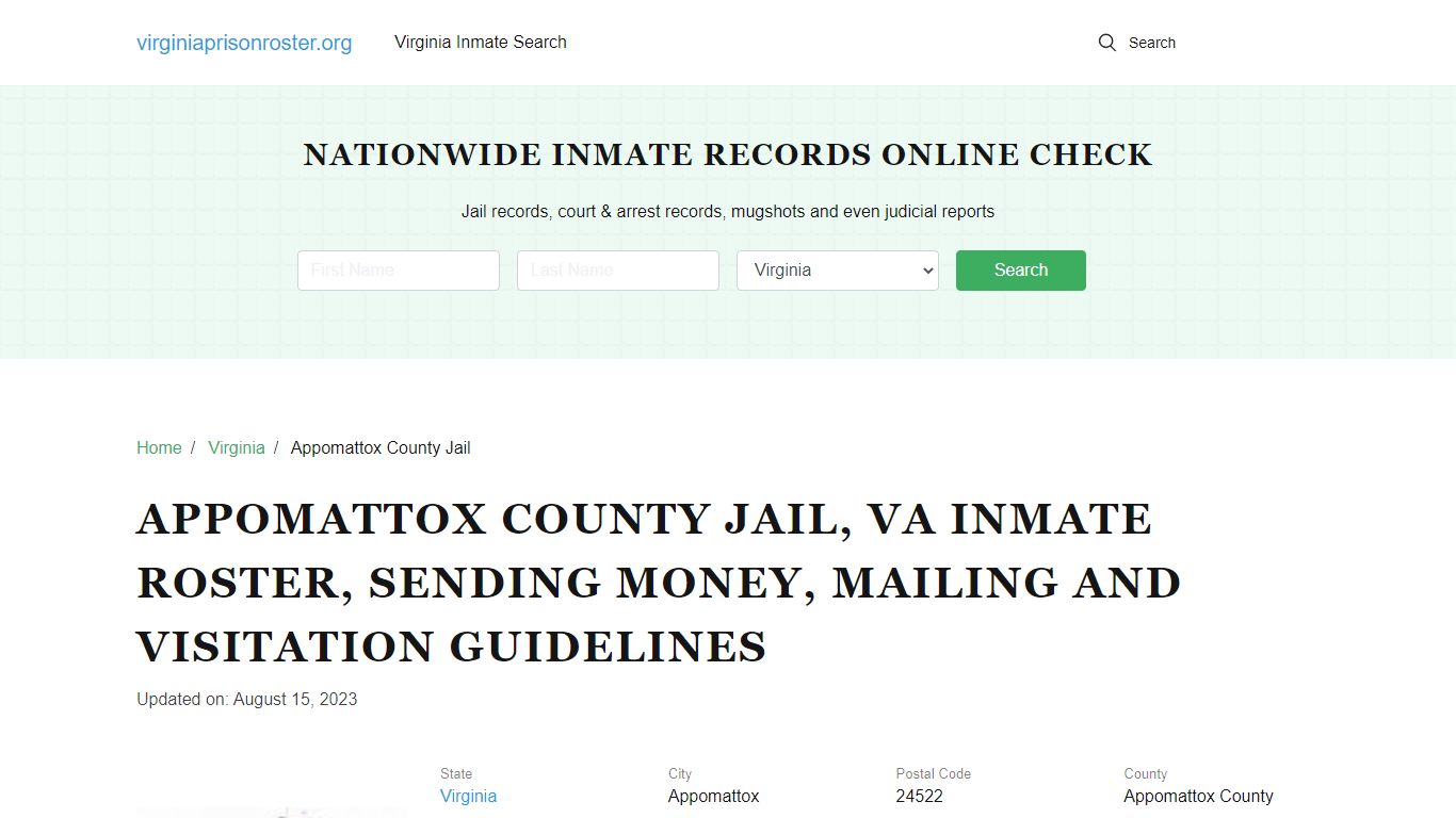 Appomattox County Jail, VA: Offender Search, Visitation & Contact Info