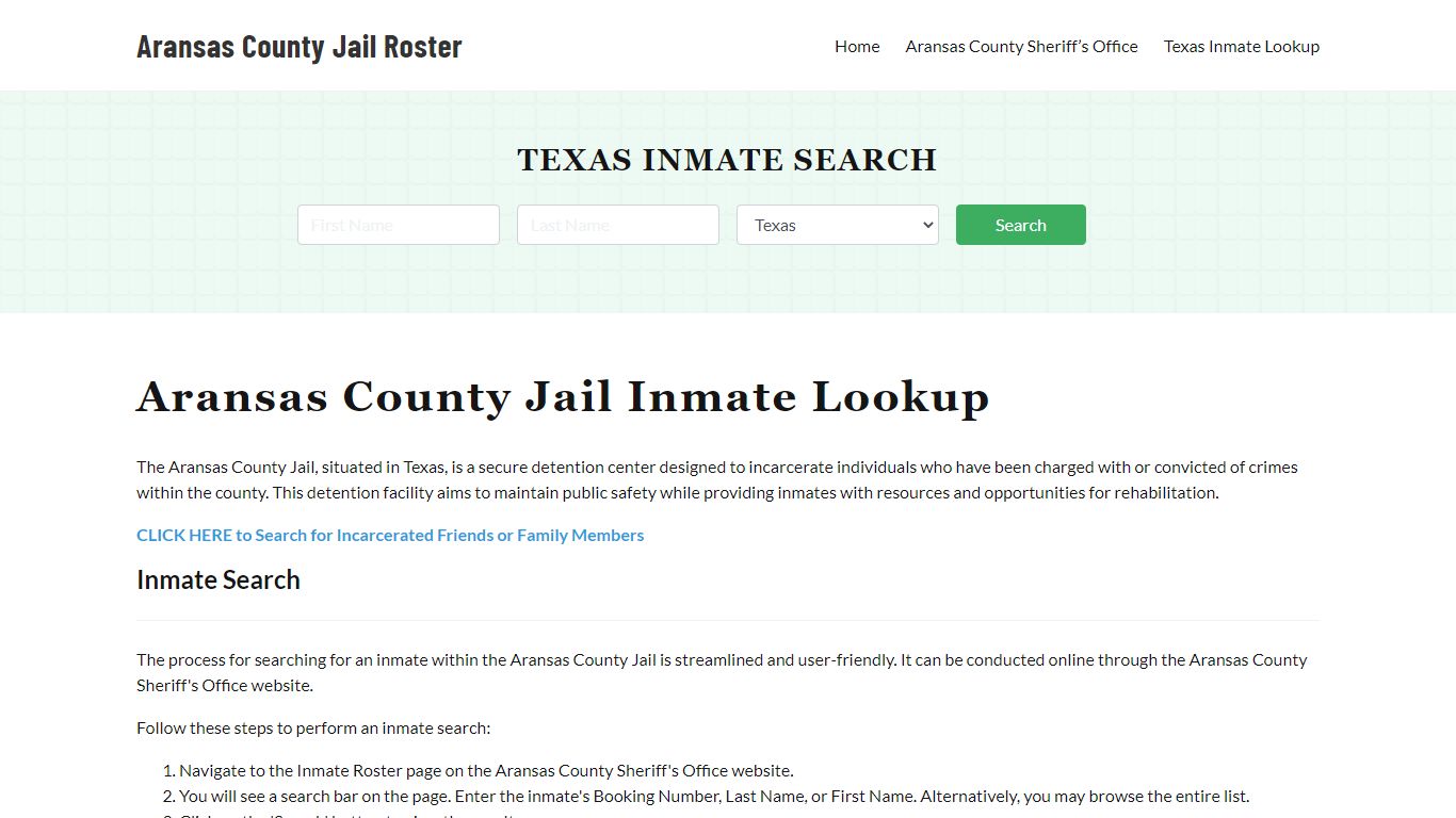 Aransas County Jail Roster Lookup, TX, Inmate Search