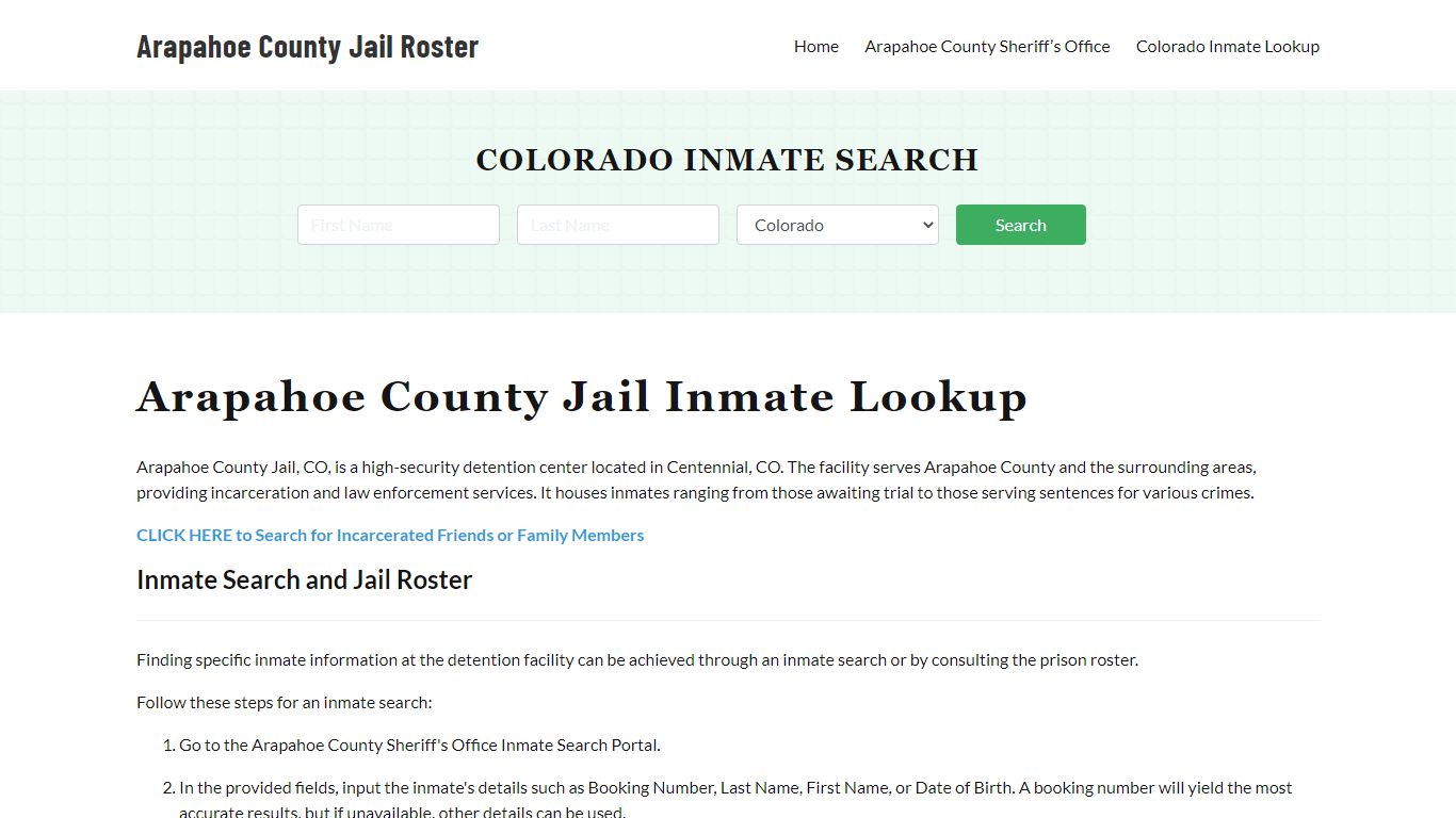 Arapahoe County Jail Roster Lookup, CO, Inmate Search