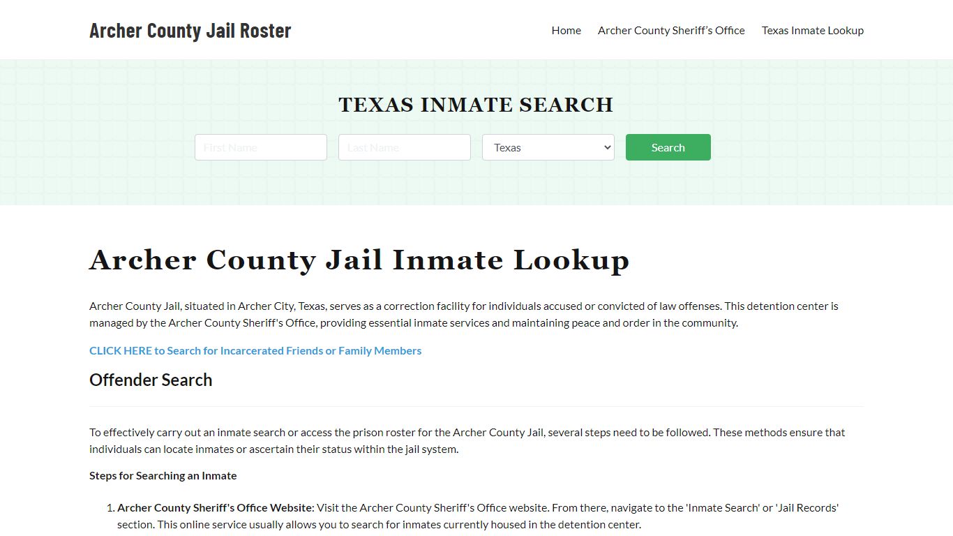 Archer County Jail Roster Lookup, TX, Inmate Search