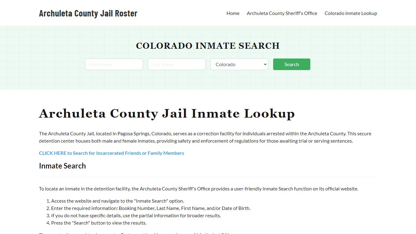 Archuleta County Jail Roster Lookup, CO, Inmate Search