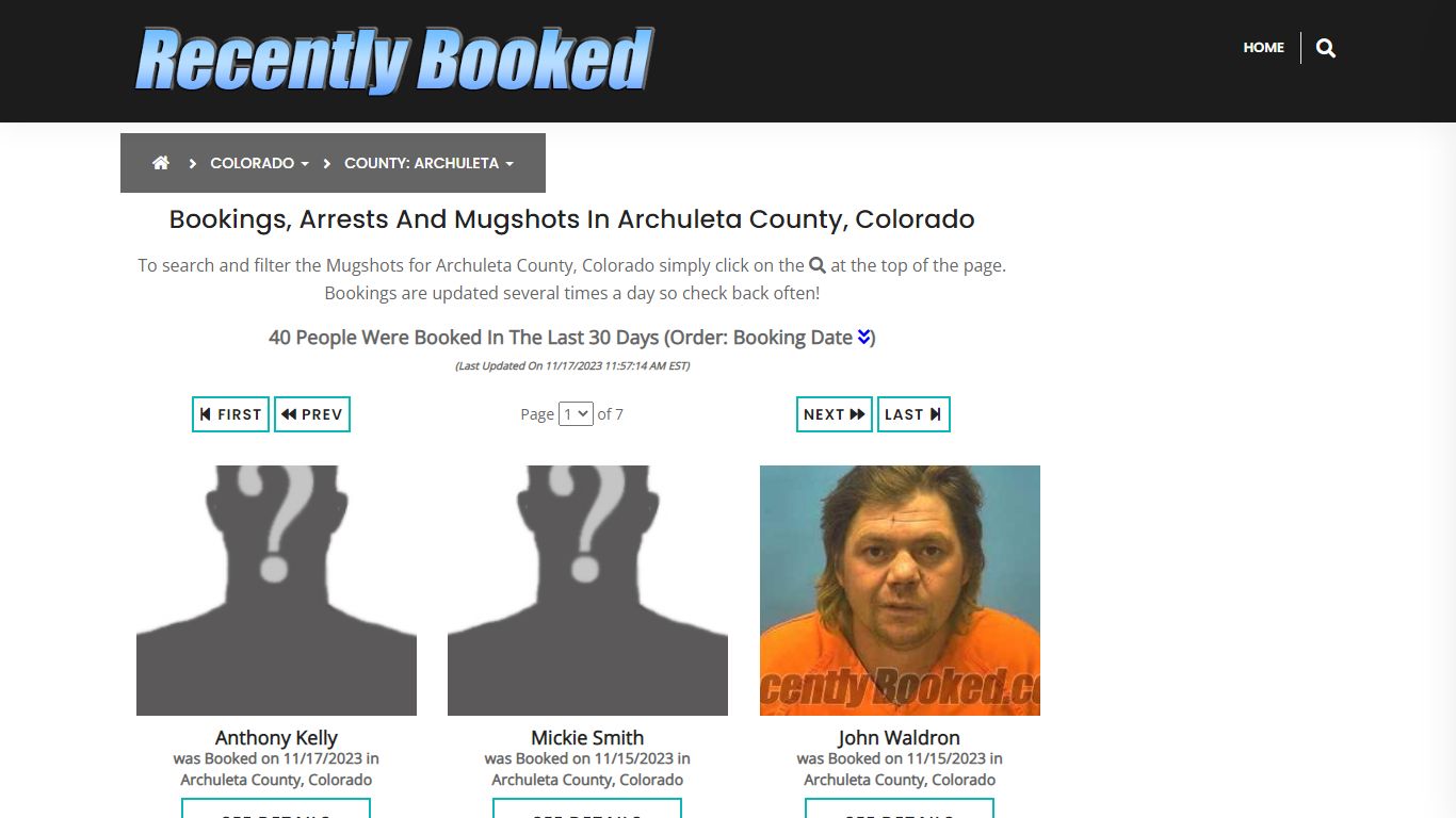 Bookings, Arrests and Mugshots in Archuleta County, Colorado