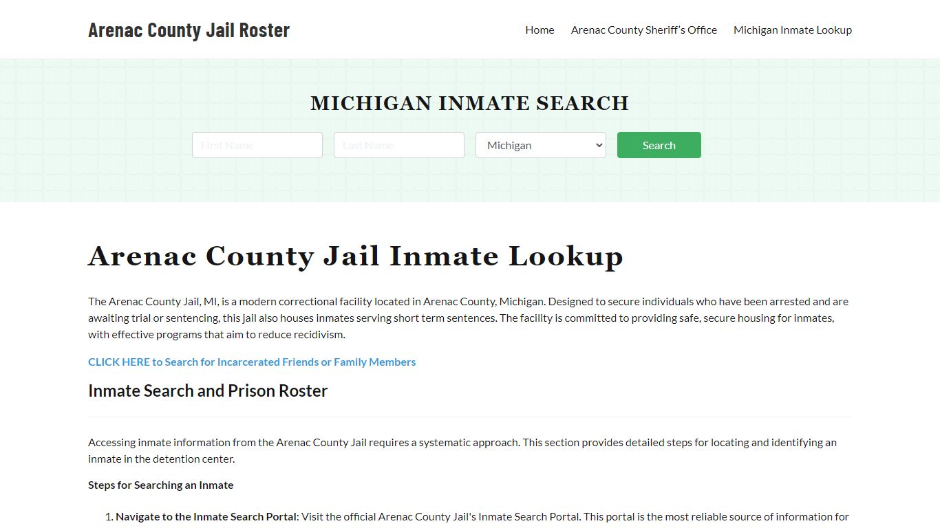 Arenac County Jail Roster Lookup, MI, Inmate Search