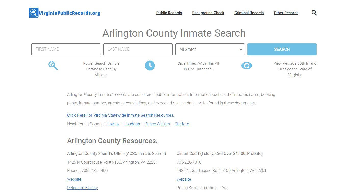 Arlington County Inmate Search - ACSO Current & Past Jail Records