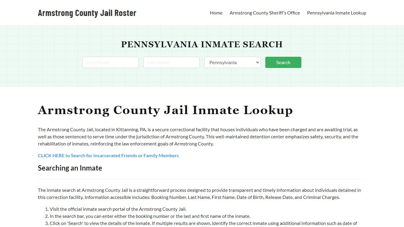 Armstrong County Jail Roster Lookup, PA, Inmate Search