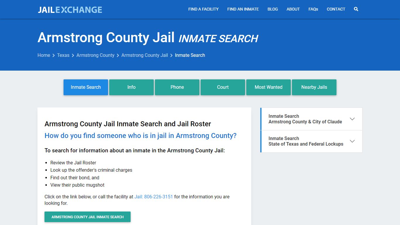 Inmate Search: Roster & Mugshots - Armstrong County Jail, TX