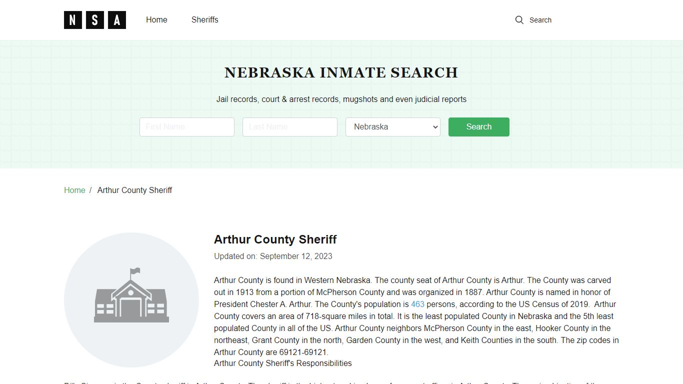 Arthur County Sheriff, Nebraska and County Jail Information