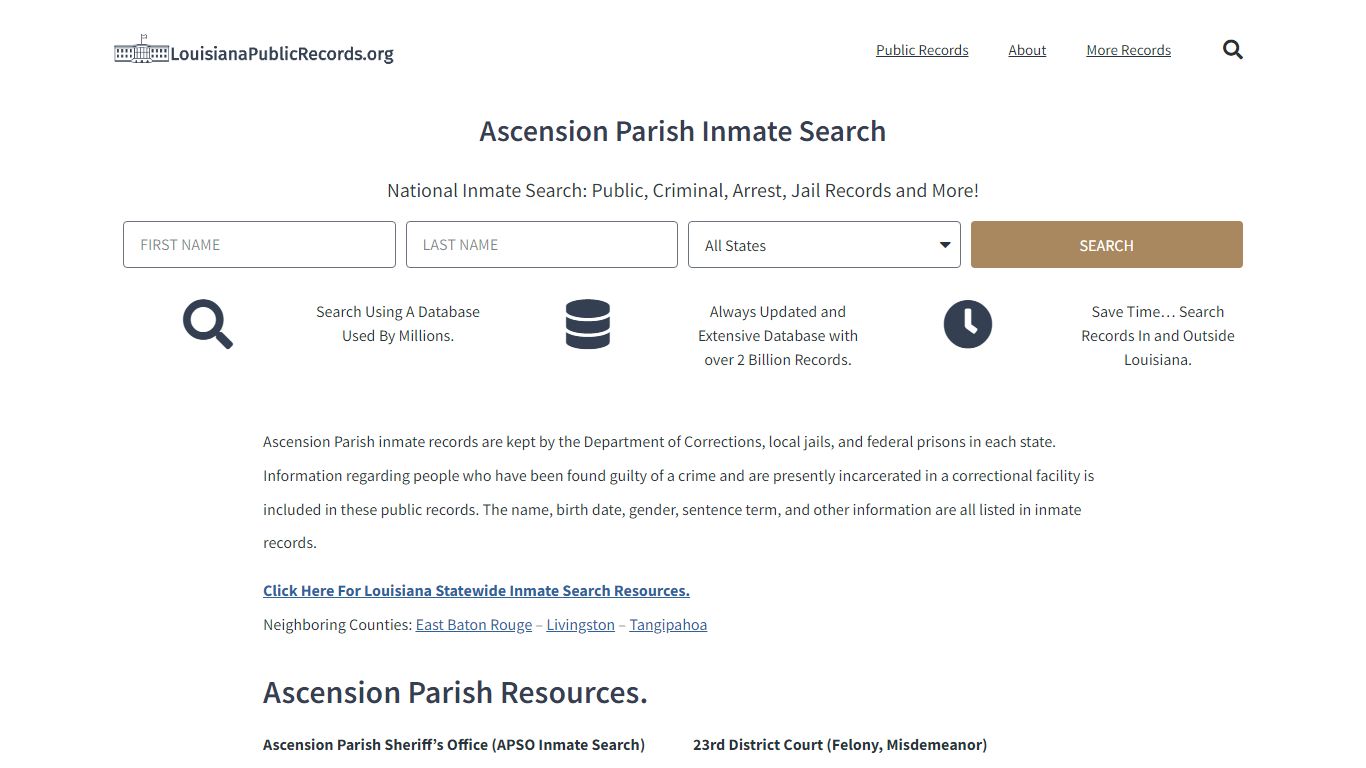 Ascension Parish Inmate Search - APSO Current & Past Jail Records