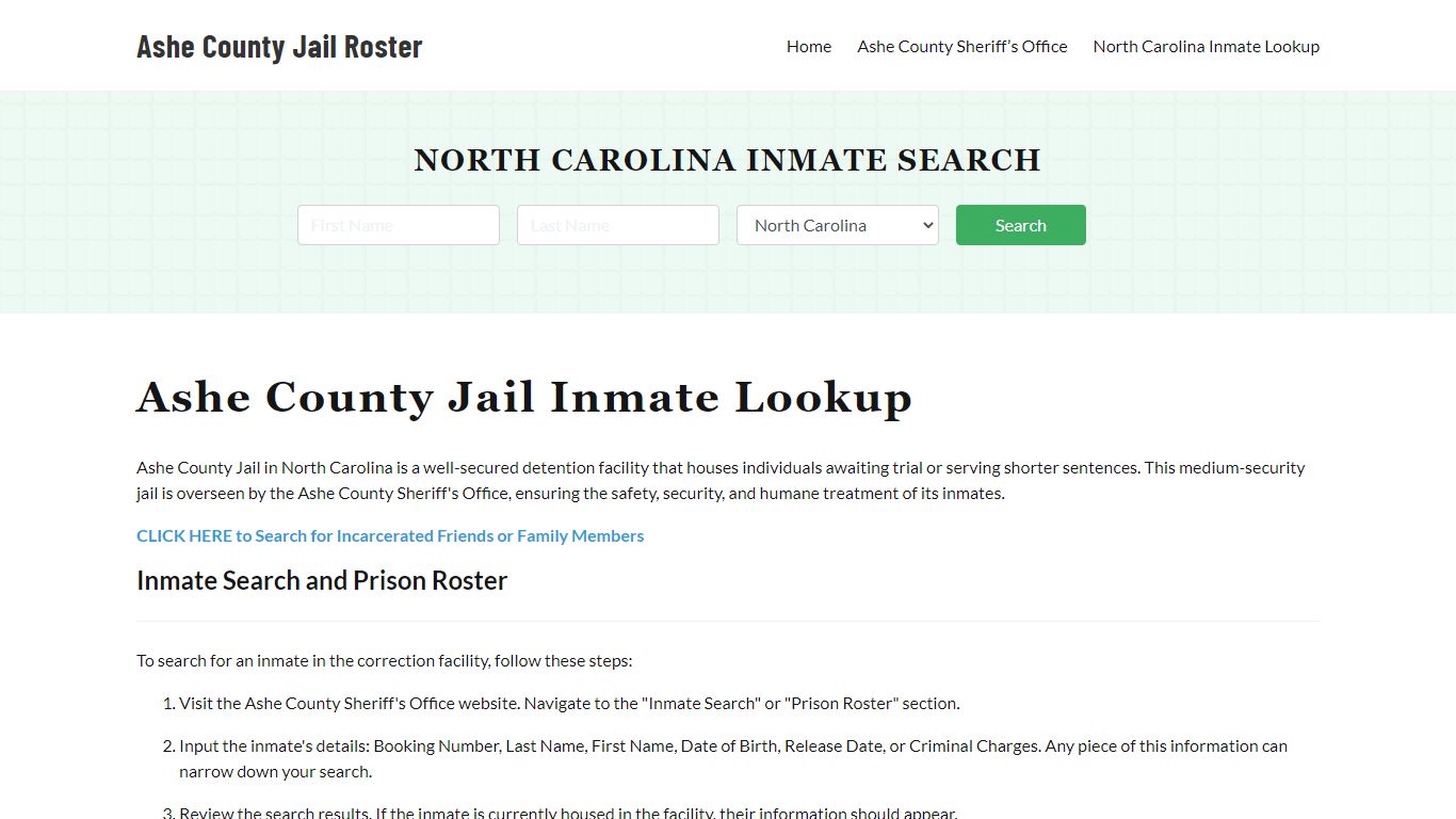 Ashe County Jail Roster Lookup, NC, Inmate Search