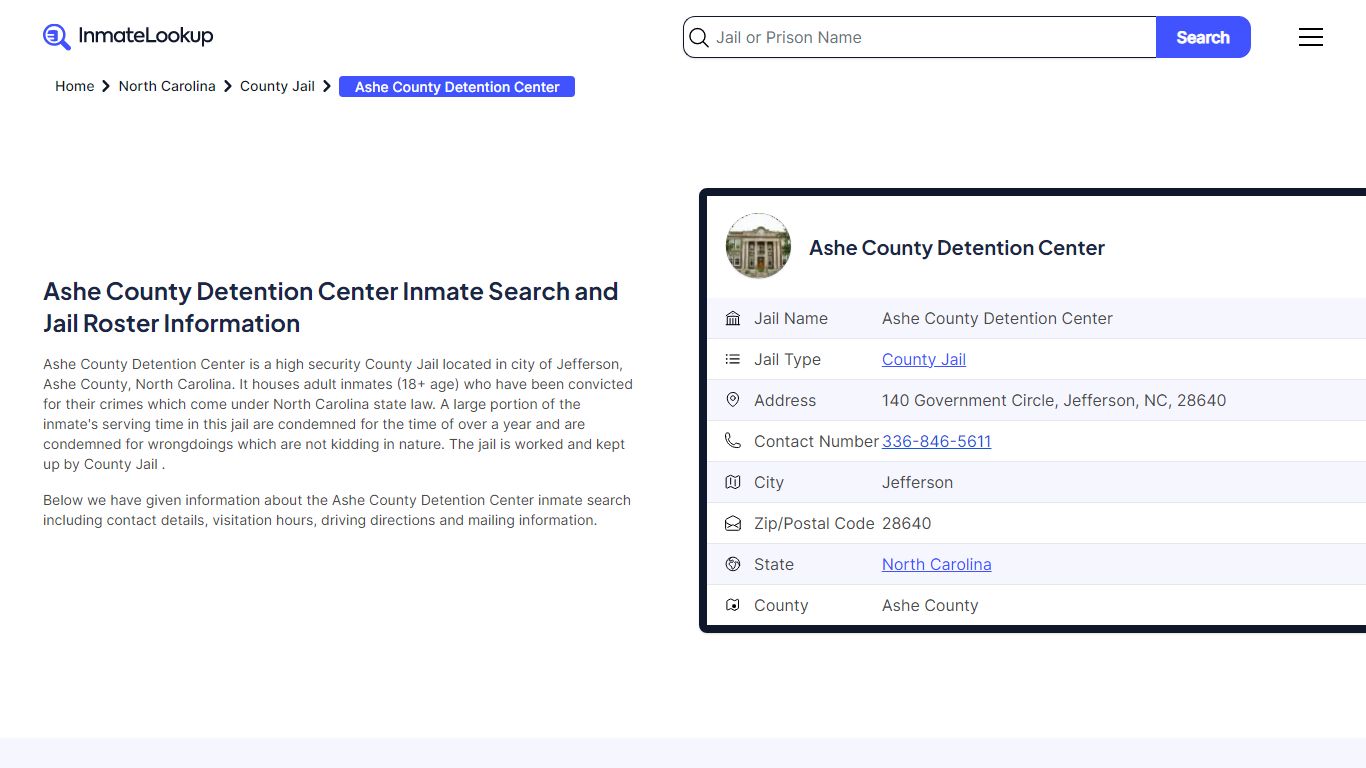 Ashe County Detention Center (NC) Inmate Search North Carolina - Inmate ...