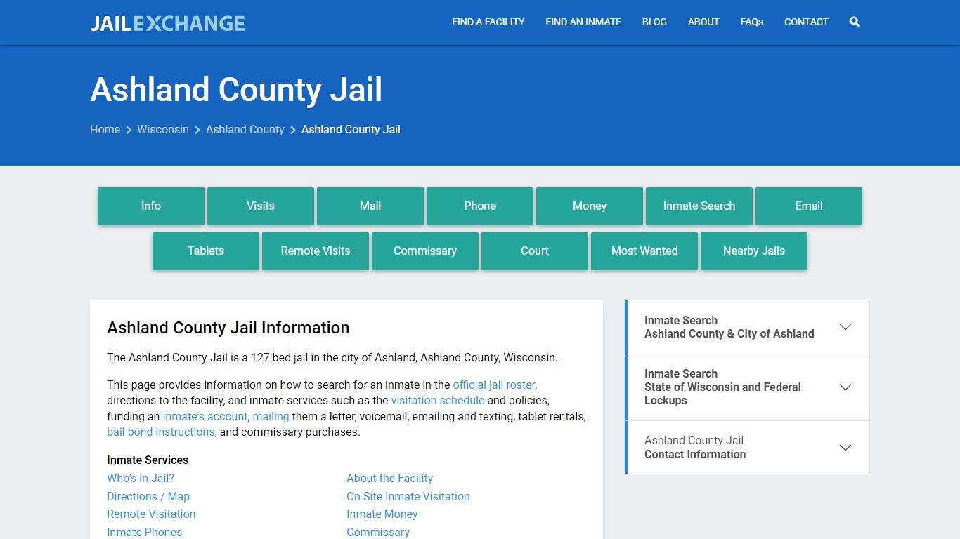 Ashland County Jail, WI Inmate Search, Information