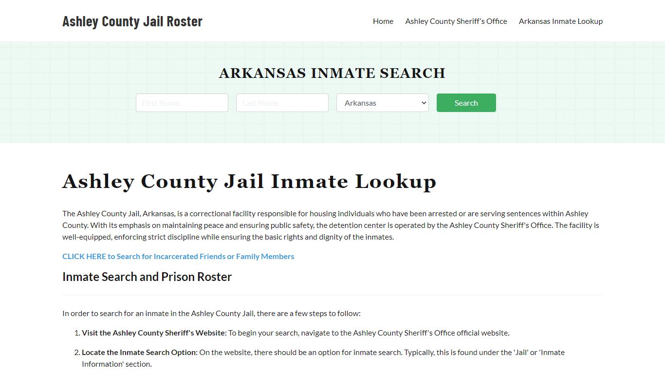 Ashley County Jail Roster Lookup, AR, Inmate Search