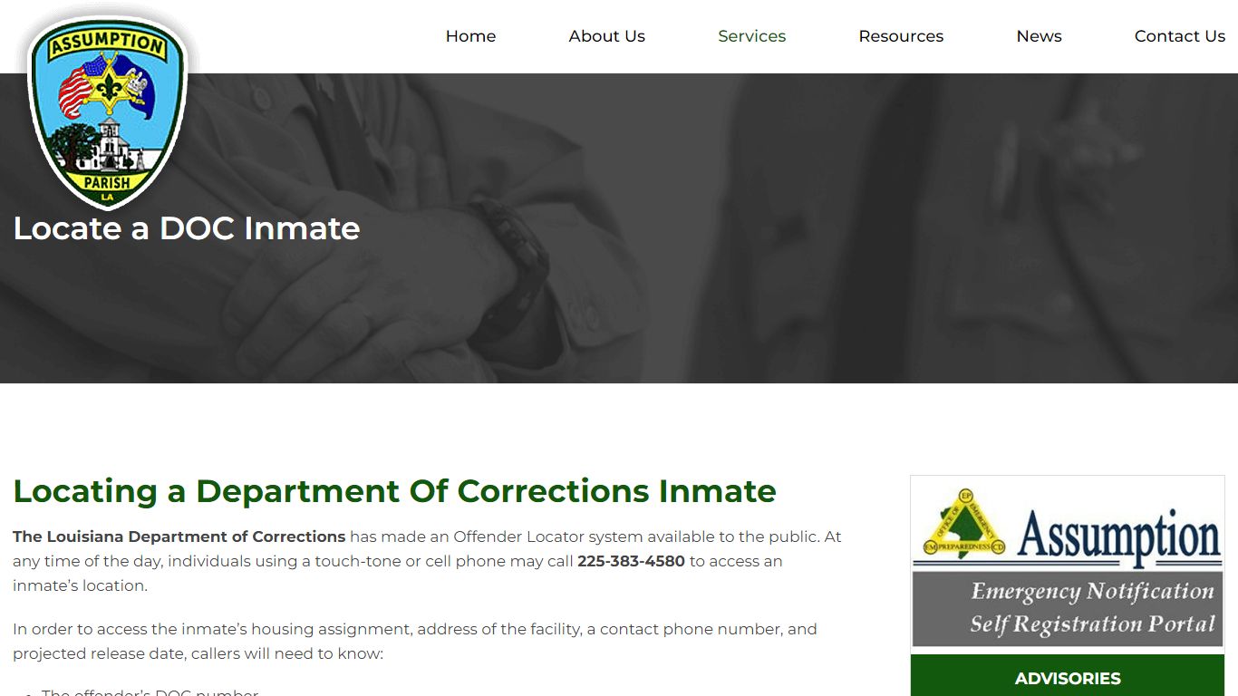 Locate a DOC Inmate - Assumption Parish Sheriff's Office