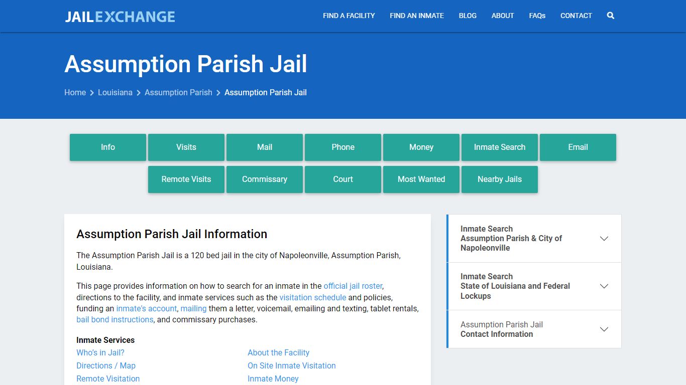 Assumption Parish Jail, LA Inmate Search, Information