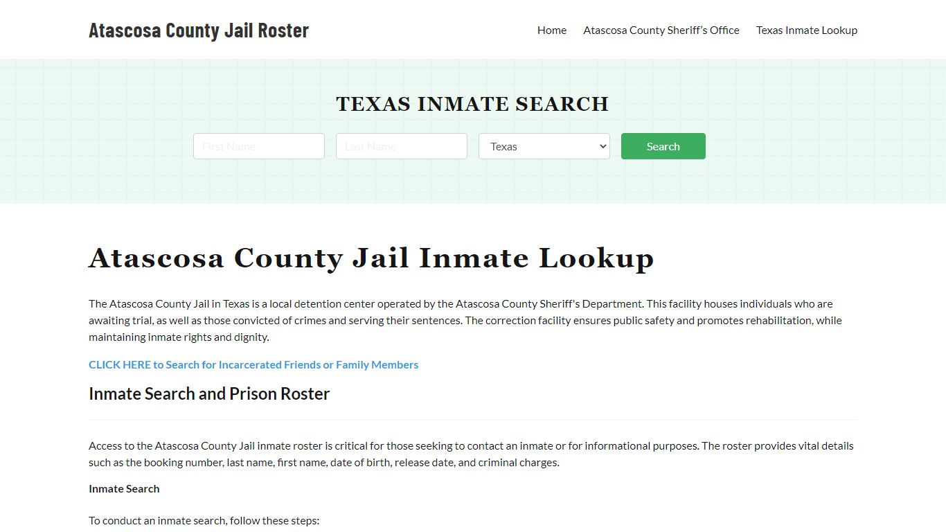 Atascosa County Jail Roster Lookup, TX, Inmate Search