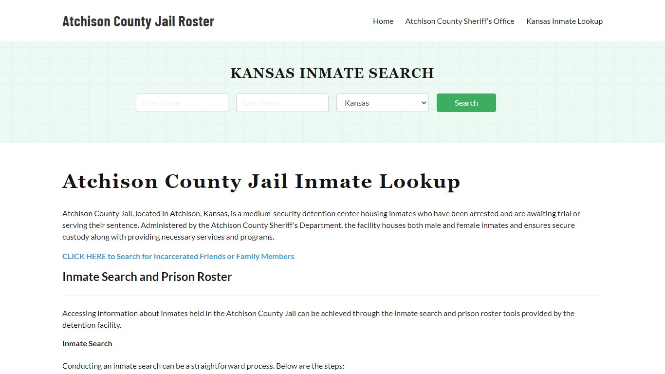 Atchison County Jail Roster Lookup, KS, Inmate Search