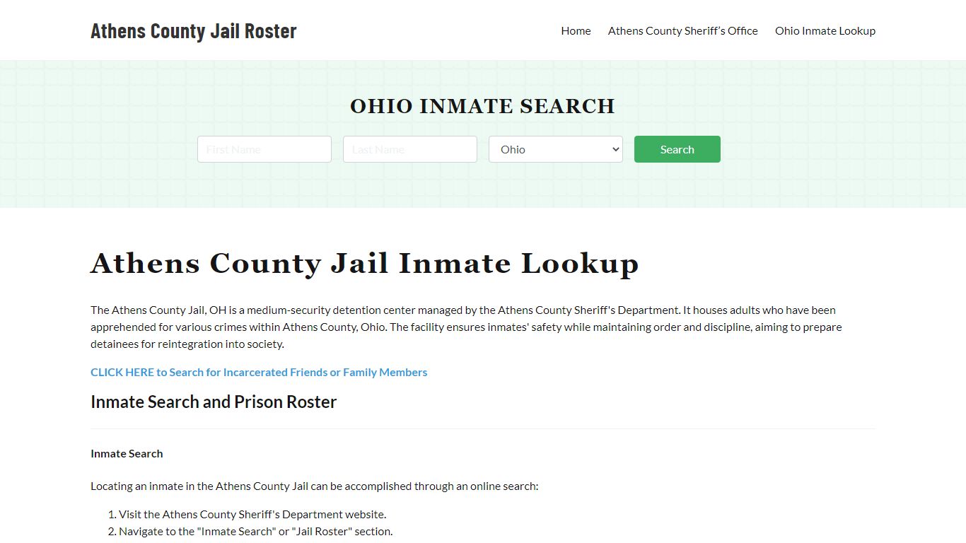 Athens County Jail Roster Lookup, OH, Inmate Search