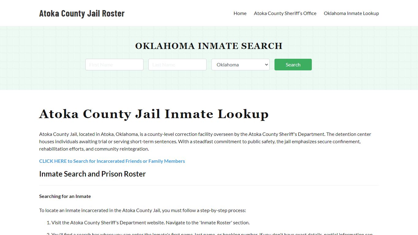 Atoka County Jail Roster Lookup, OK, Inmate Search