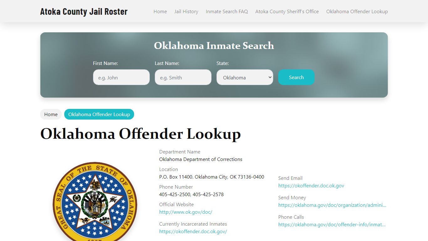 Oklahoma Inmate Search, Jail Rosters - Atoka County Sheriff