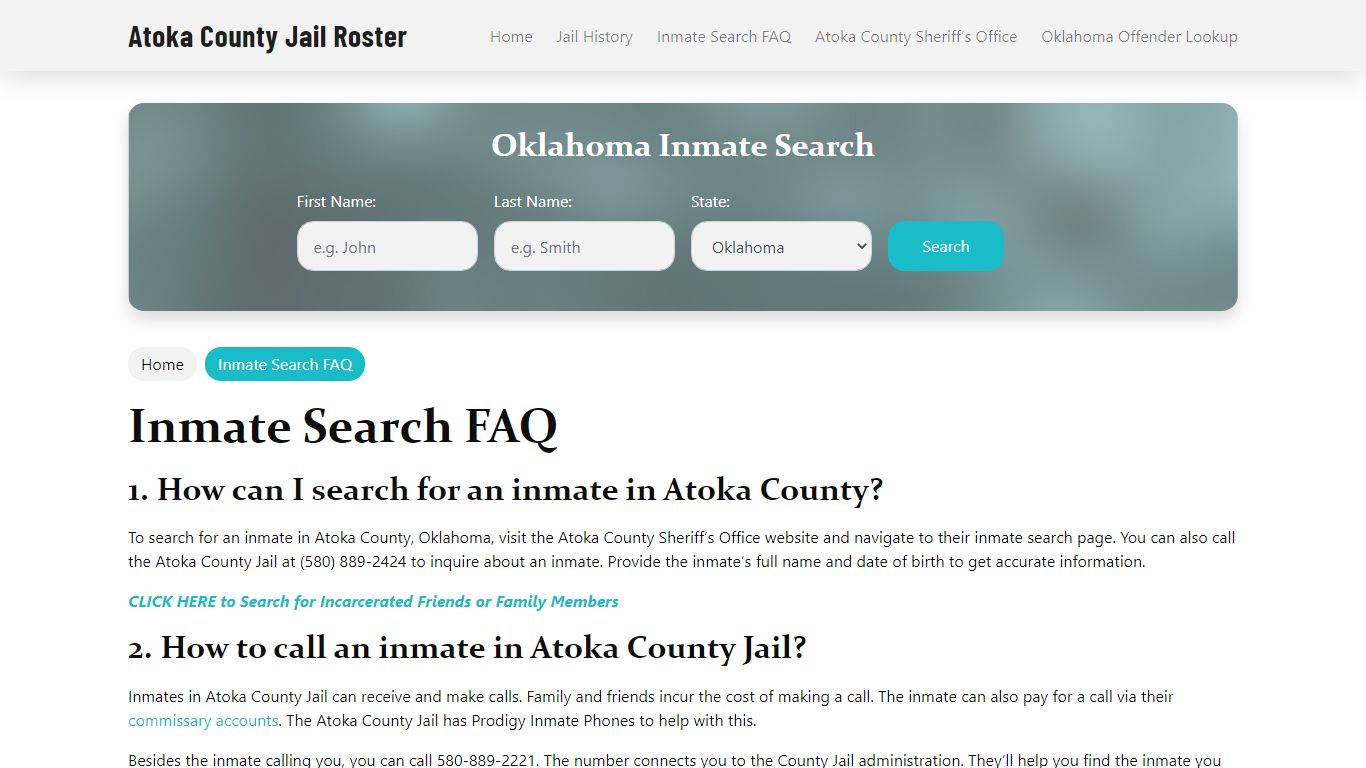 Inmate Search FAQ - Atoka County, OK