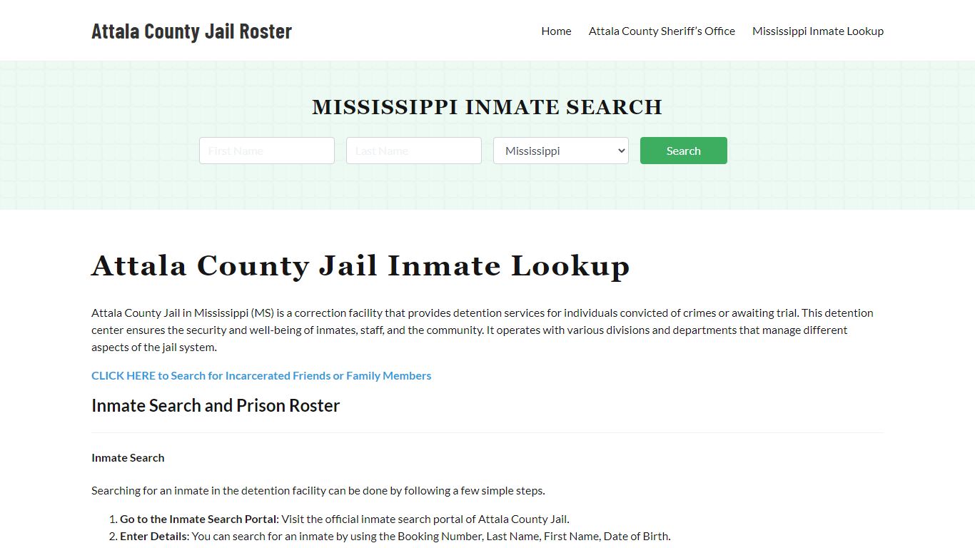 Attala County Jail Roster Lookup, MS, Inmate Search