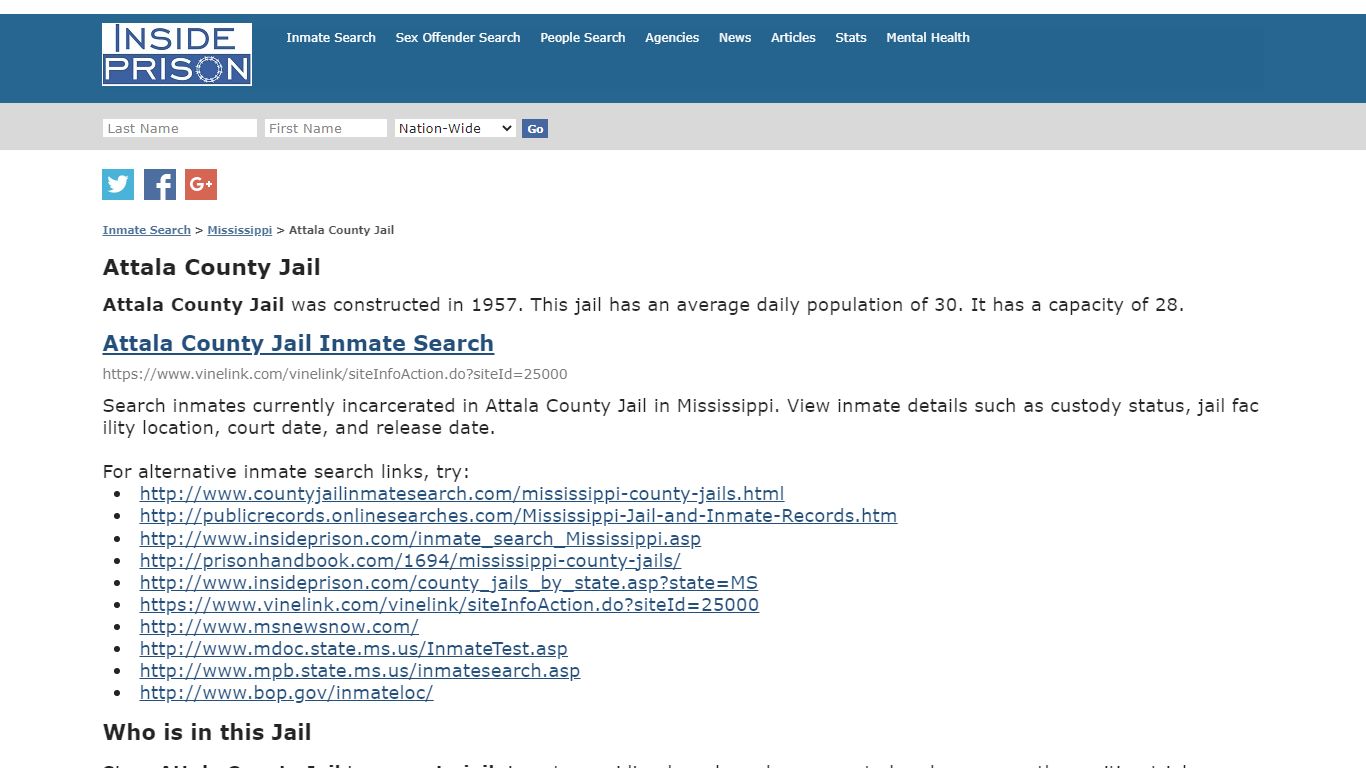 Attala County Jail - Mississippi - Inmate Search - Inside Prison