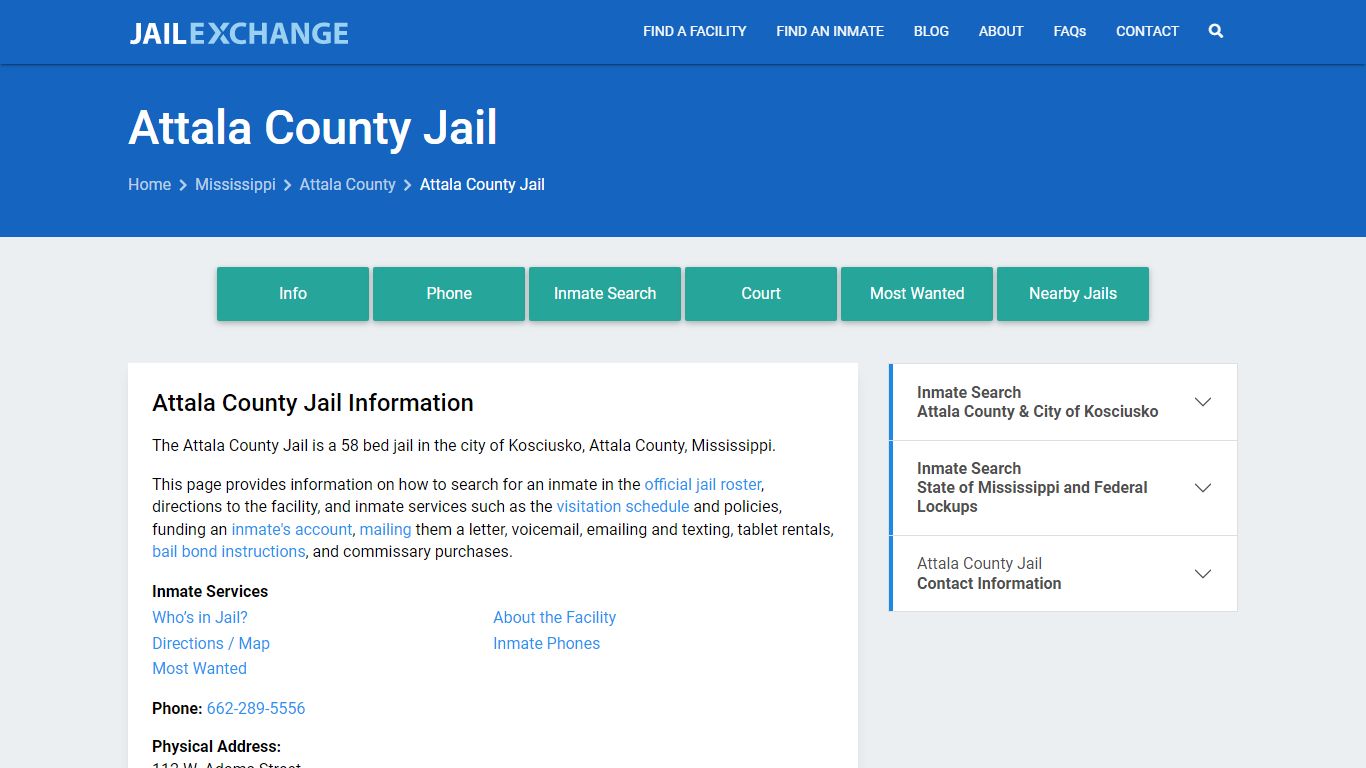 Attala County Jail, MS Inmate Search, Information