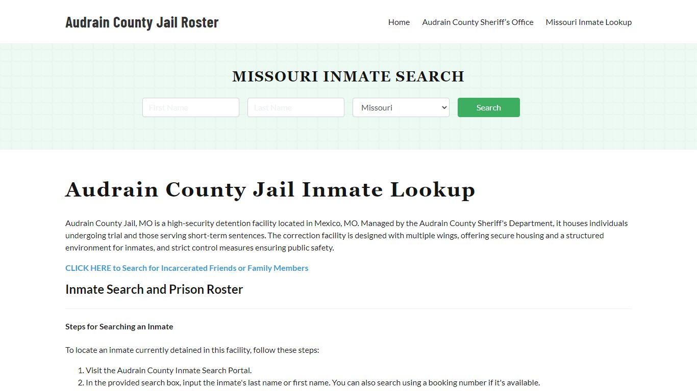 Audrain County Jail Roster Lookup, MO, Inmate Search