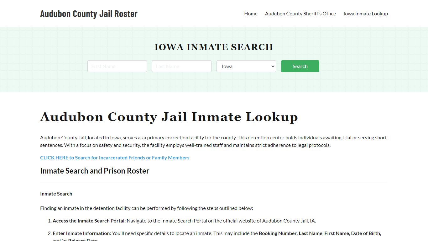 Audubon County Jail Roster Lookup, IA, Inmate Search