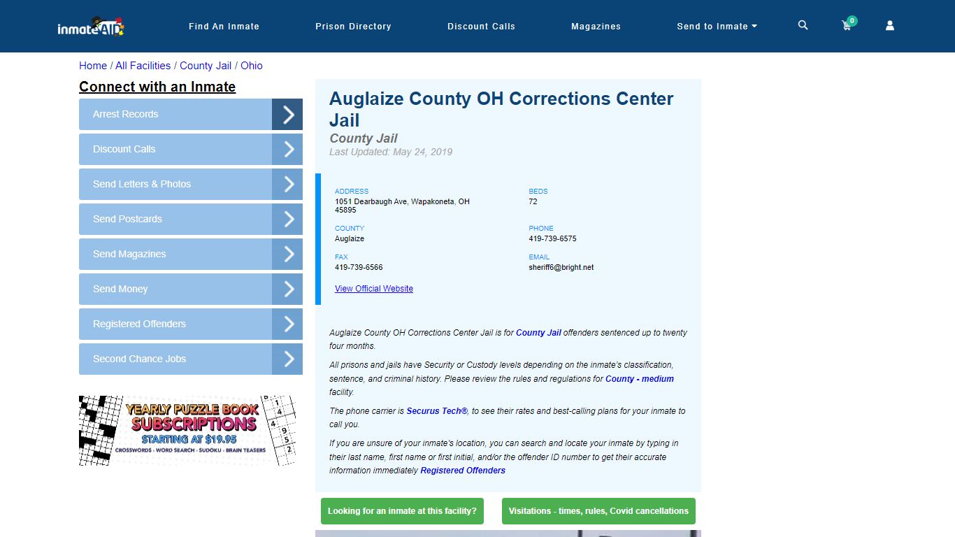 Auglaize County OH Corrections Center Jail - Inmate Locator ...