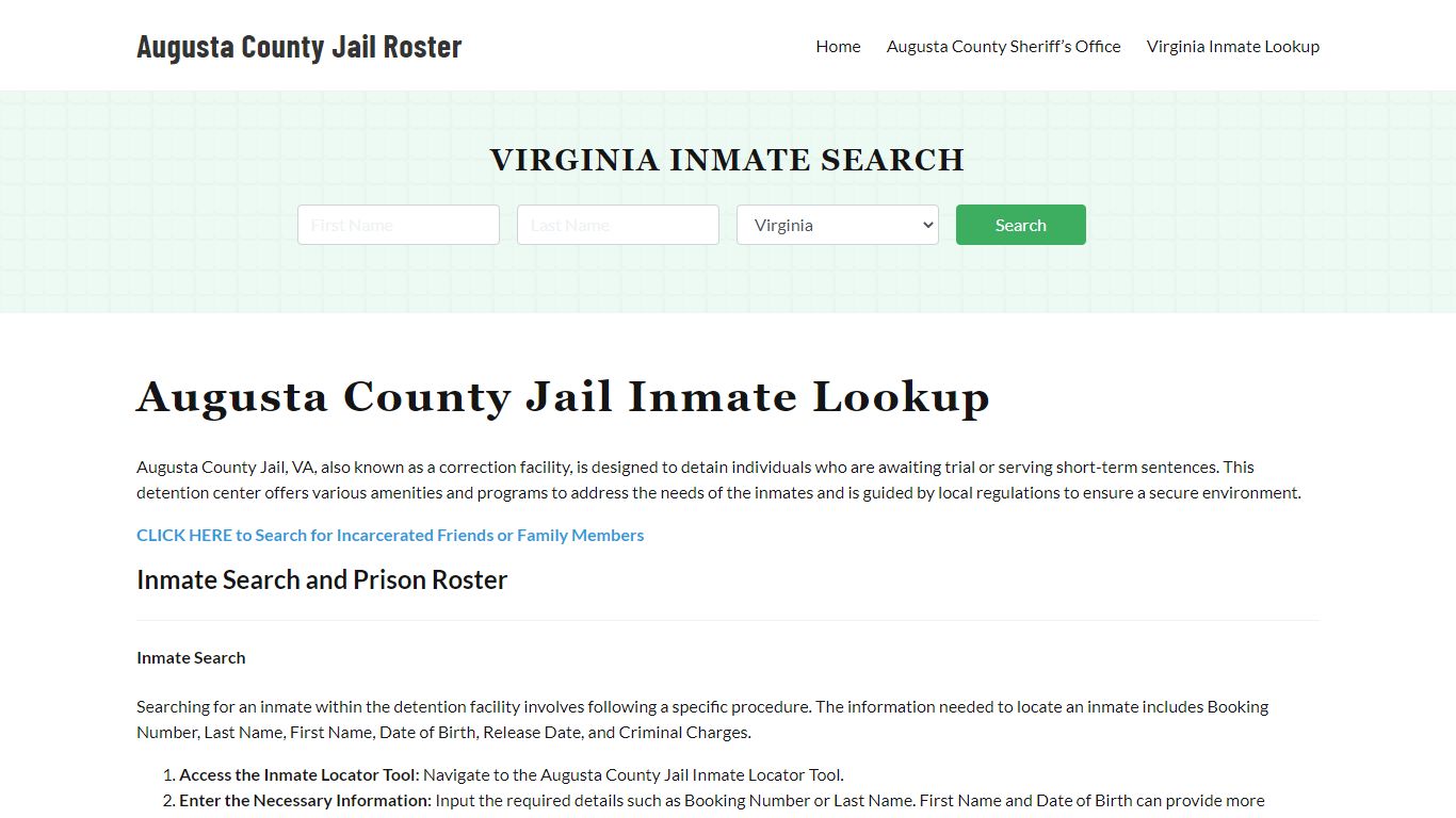 Augusta County Jail Roster Lookup, VA, Inmate Search